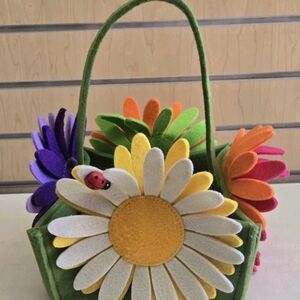 Bright Colorful Felt Flower Easter Basket 8" x 8" x 11" Tall